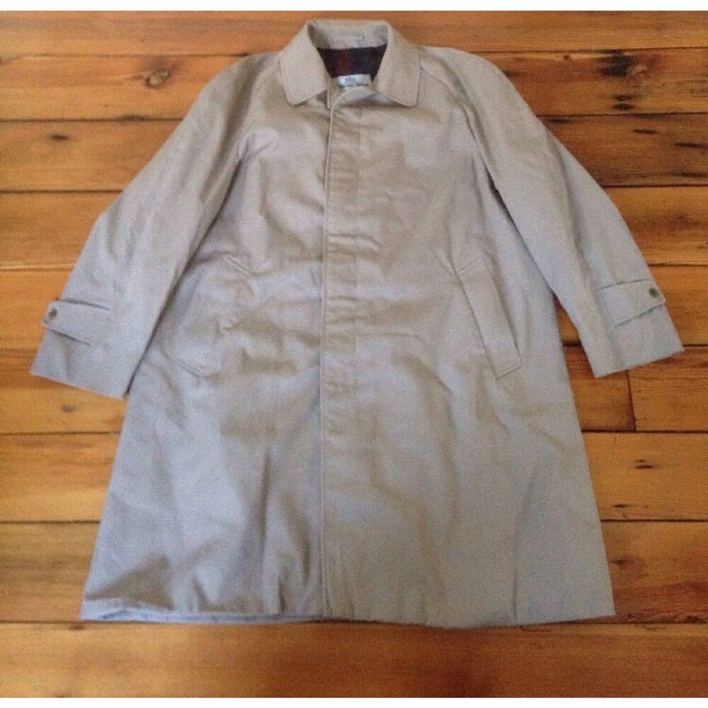 Vintage Aquascutum Aqua 5 Beige Cotton Blend Trench Coat Raincoat UK Made L 50"